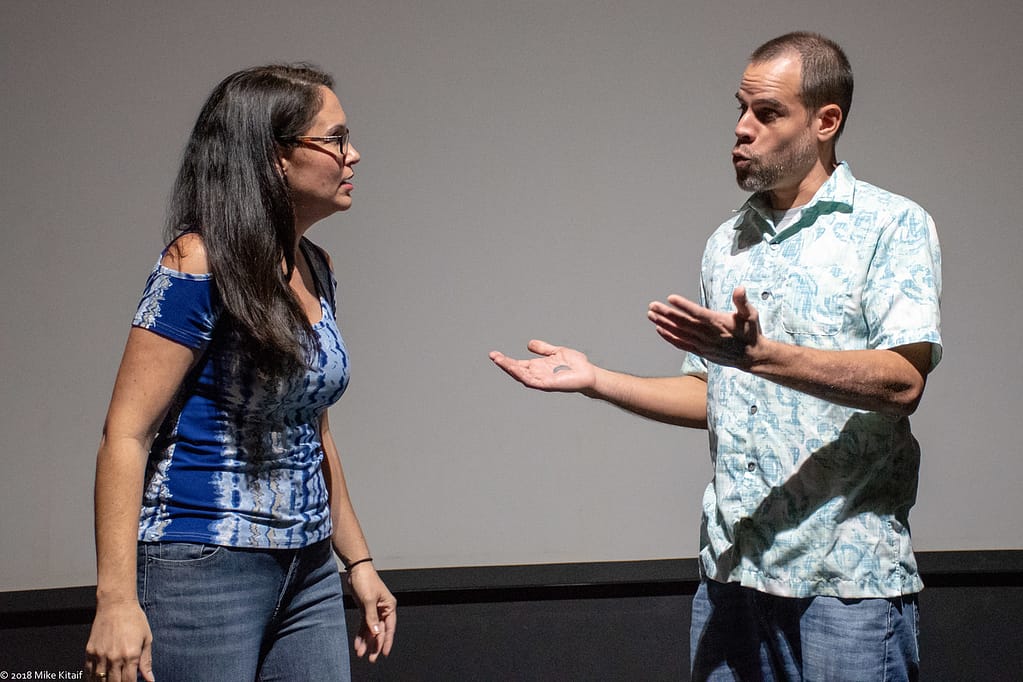 Dee Dee and Omar from Random Acts of Insanity perform improv comedy at Cinematique Theatre in Daytona Beach