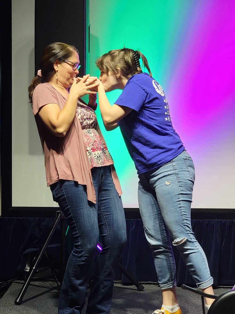 Dee Dee and Jenna perform improv comedy at Cinematique Theatre in Daytona Beach.